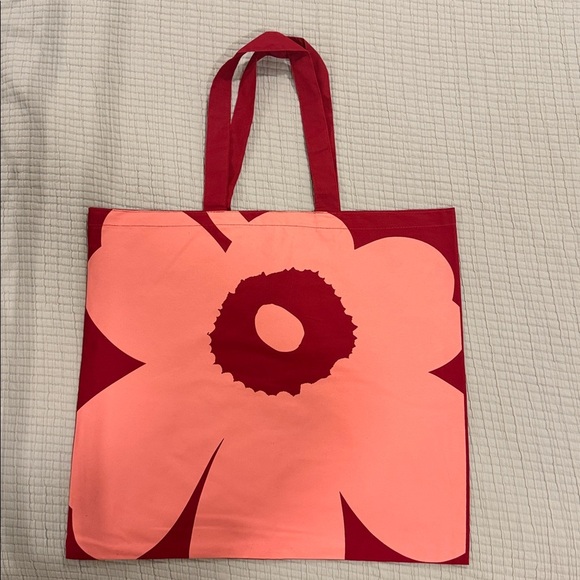 Marimekko Unikko Poppy 60th Anniversary Tote Bag 100% Organic Cotton Red Coral - Picture 1 of 5